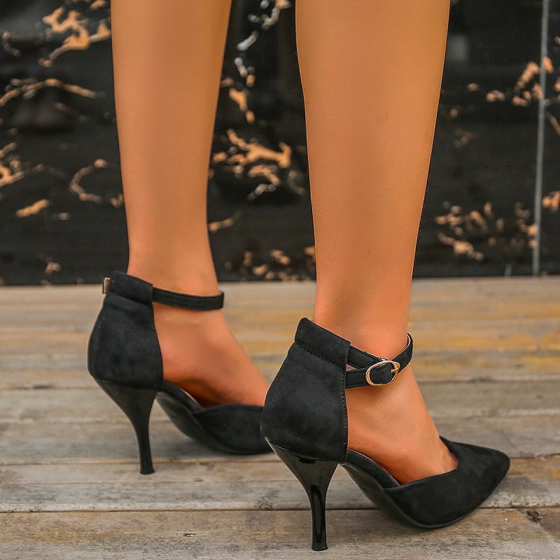 Luxury Satin Ankle Strap Pointed Toe High Heel Butterfly Pumps - Black –  Trendy & Unique